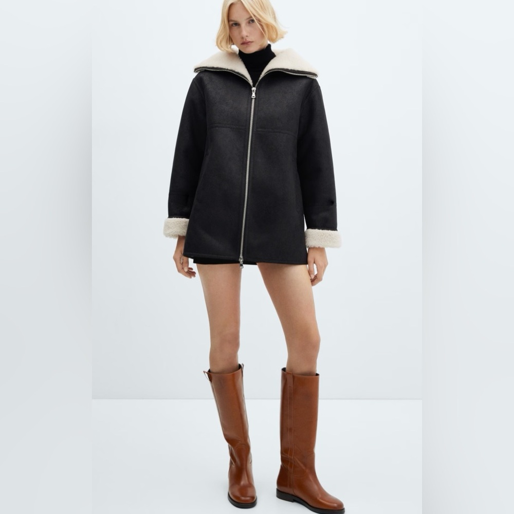 Mango Shearling-Lined Coat With Zip - image 4